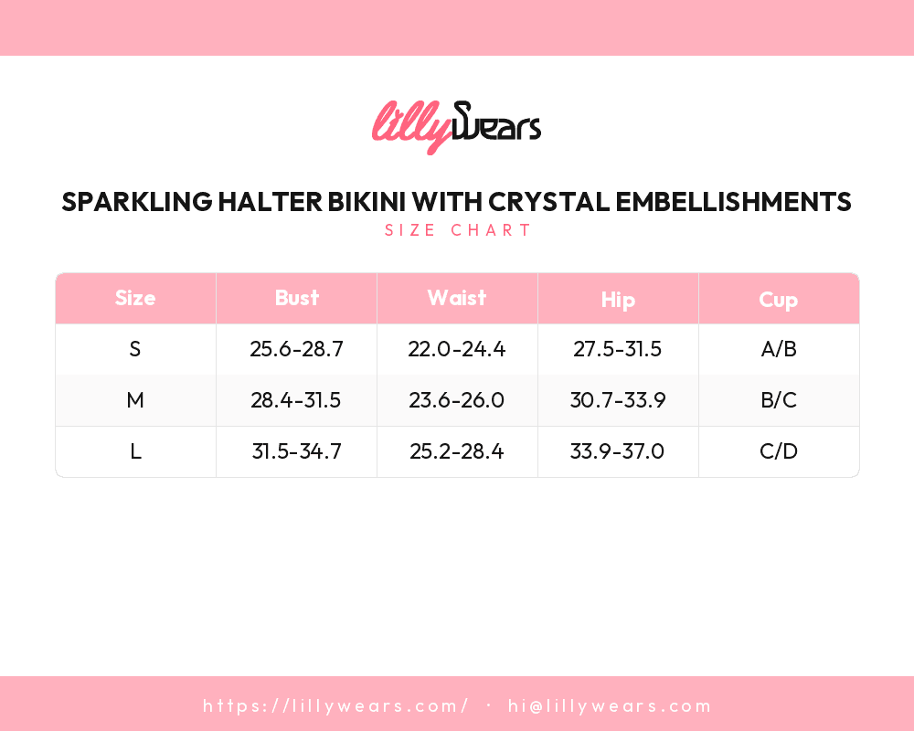Sparkling Halter Bikini with Crystal Embellishments size chart