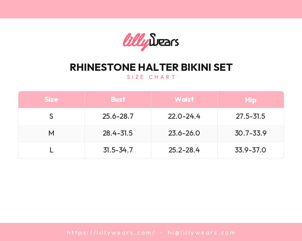 Rhinestone Halter Bikini Set size chart