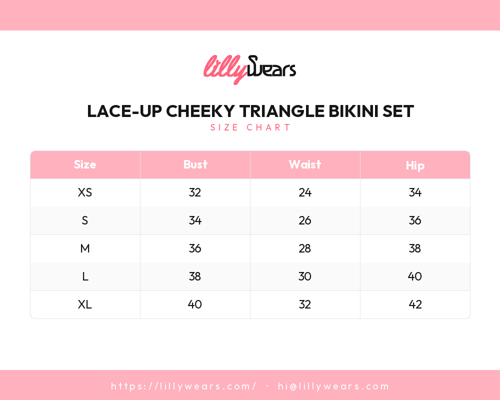 Lace-Up Cheeky Triangle Bikini Set size chart