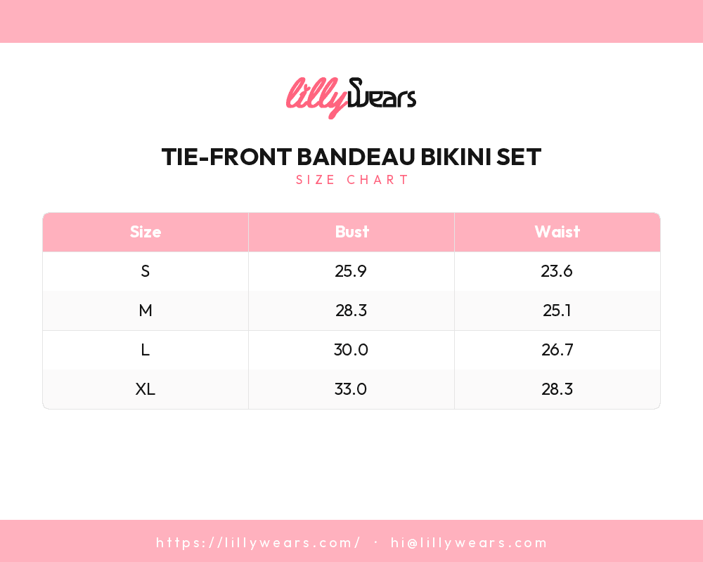 Tie-Front Bandeau Bikini Set size chart
