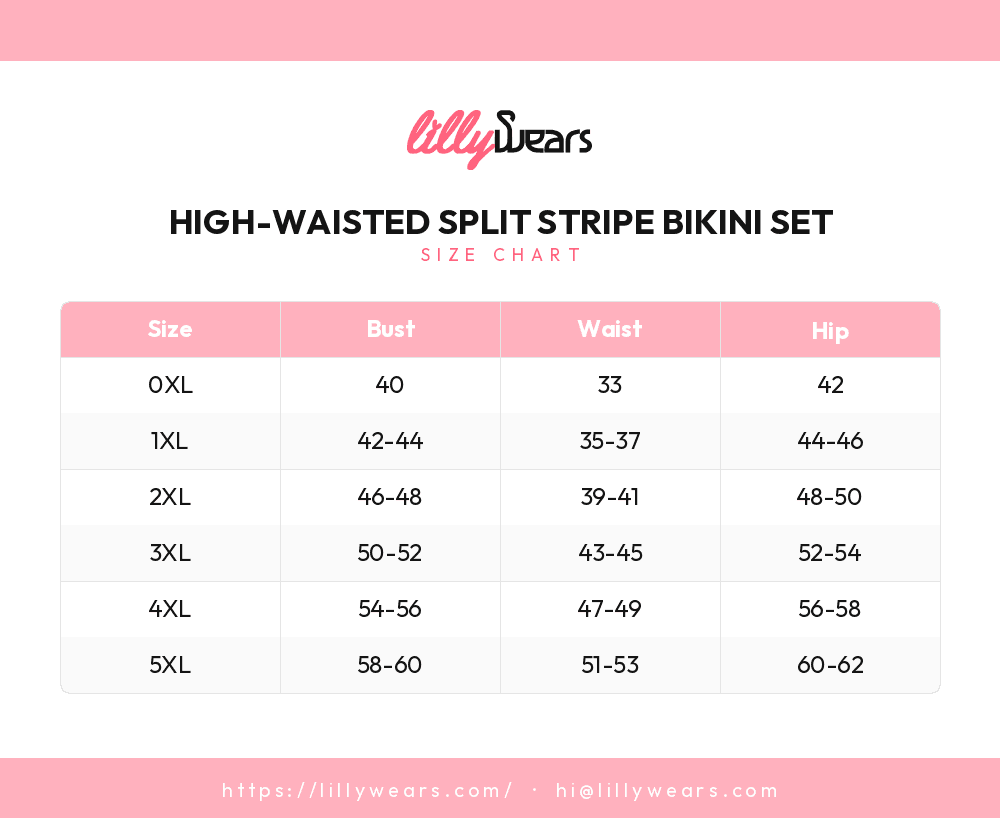 High-Waisted Split Stripe Bikini Set size chart