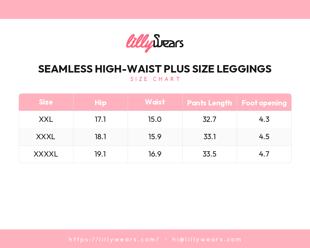 Seamless High-Waist Plus Size Leggings size chart