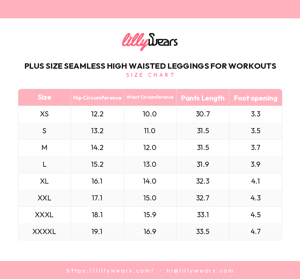 Plus Size Seamless High Waisted Leggings for Workouts size chart