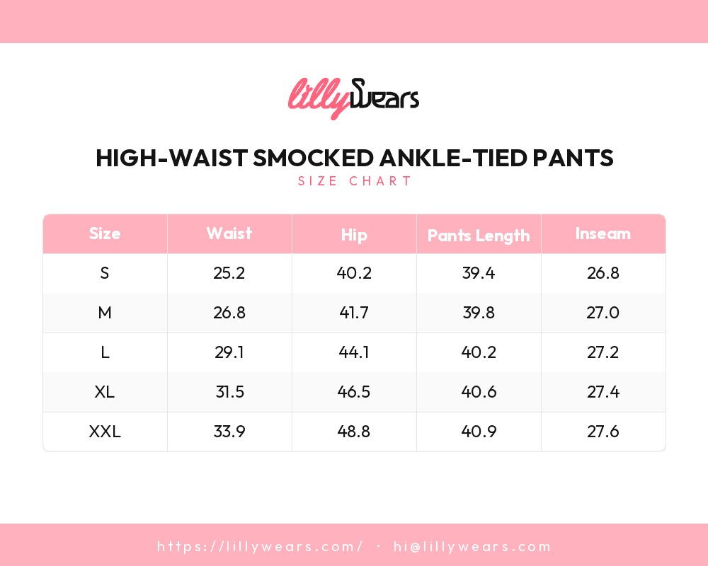 High-Waist Smocked Ankle-Tied Pants size chart
