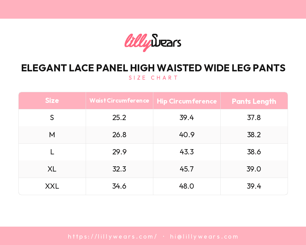 Elegant Lace Panel High Waisted Wide Leg Pants size chart