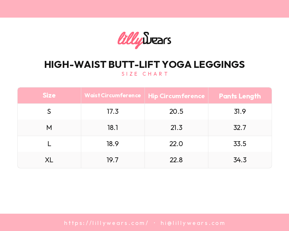 High-Waist Butt-Lift Yoga Leggings size chart