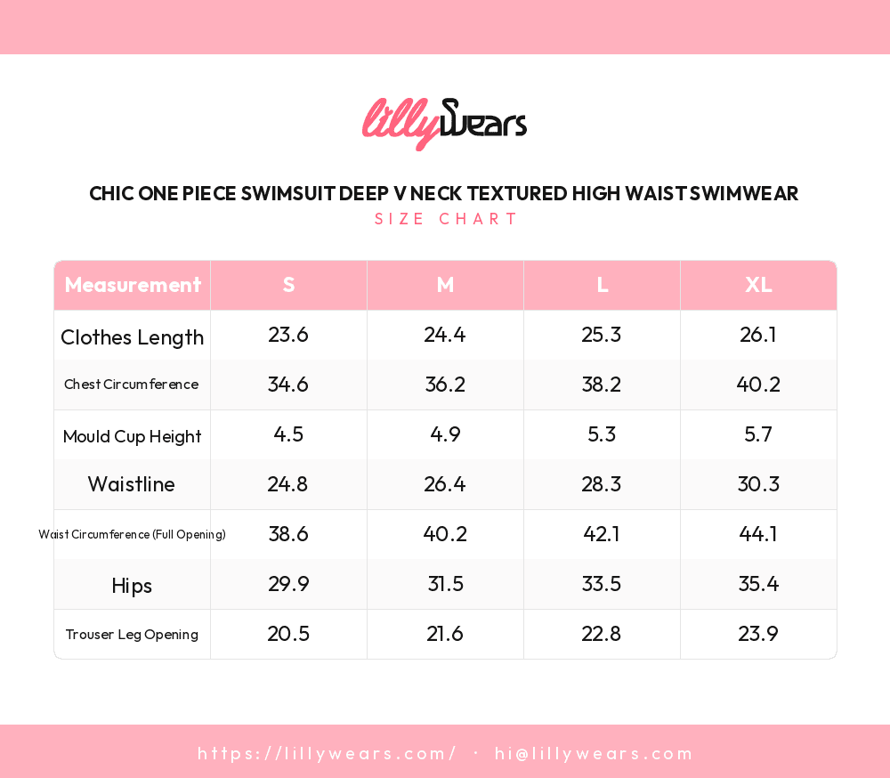 Chic One Piece Swimsuit Deep V Neck Textured High Waist Swimwear size chart