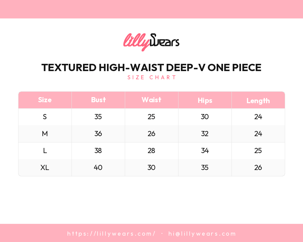 Textured High-Waist Deep-V One Piece size chart
