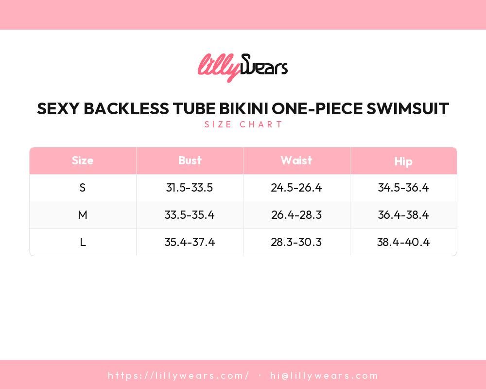 Sexy Backless Tube Bikini One-Piece Swimsuit size chart