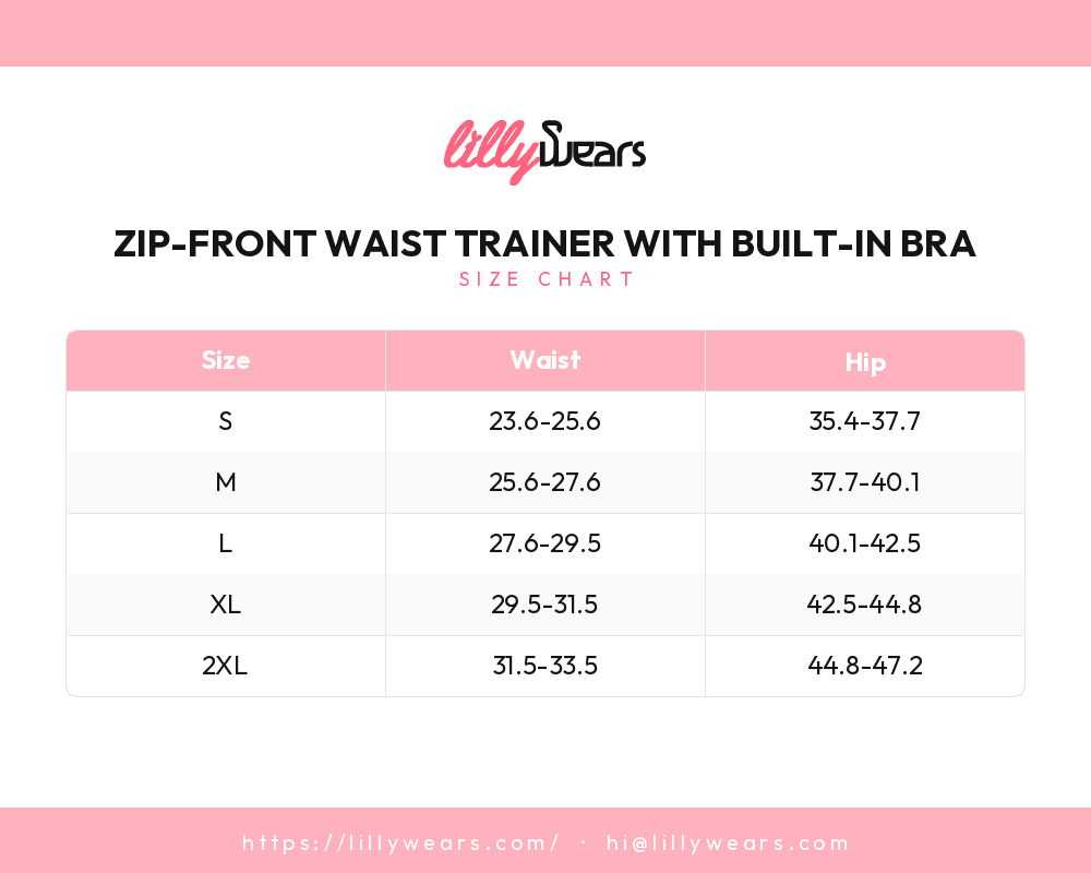 Zip-Front Waist Trainer with Built-In Bra size chart