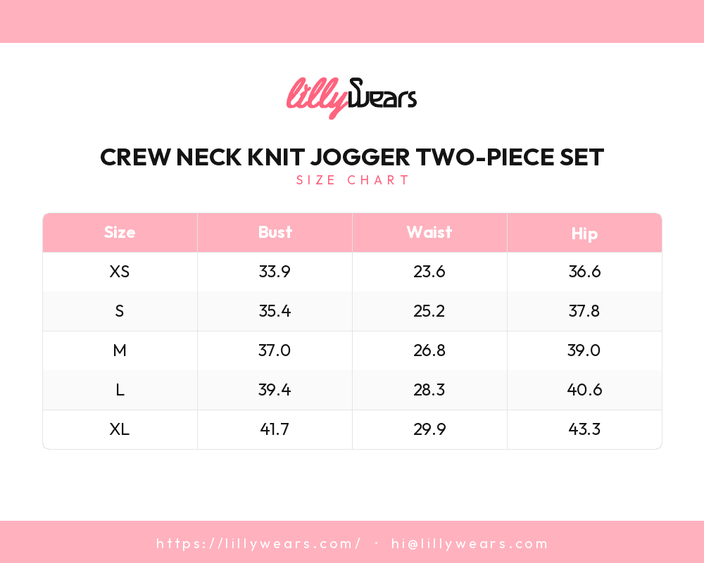 Crew Neck Knit Jogger Two-Piece Set size chart
