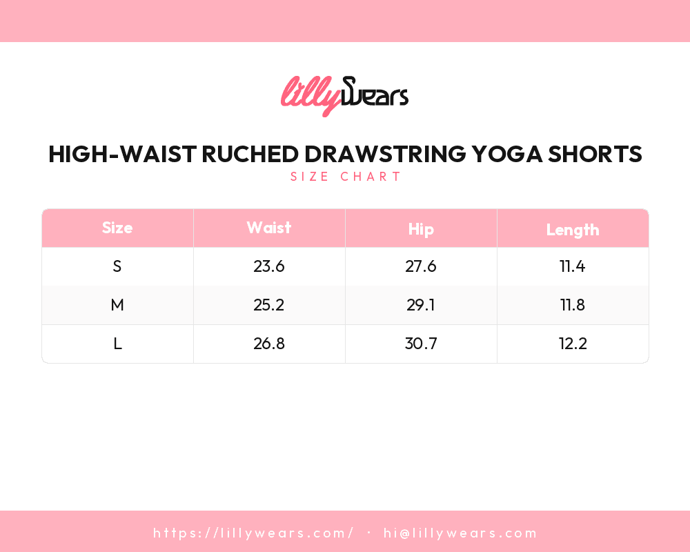 High-Waist Ruched Drawstring Yoga Shorts size chart
