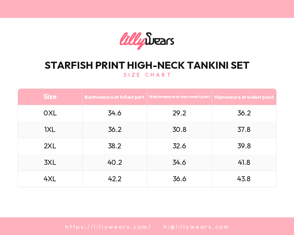 Starfish Print High-Neck Tankini Set size chart