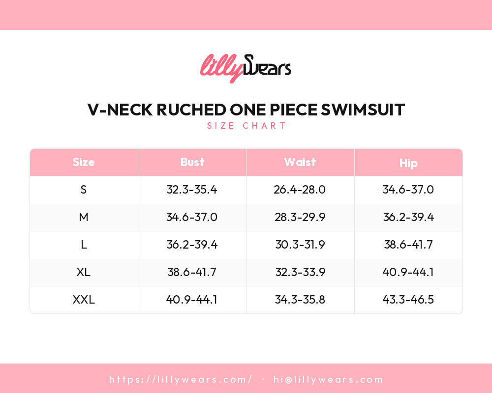 V-Neck Ruched One Piece Swimsuit size chart