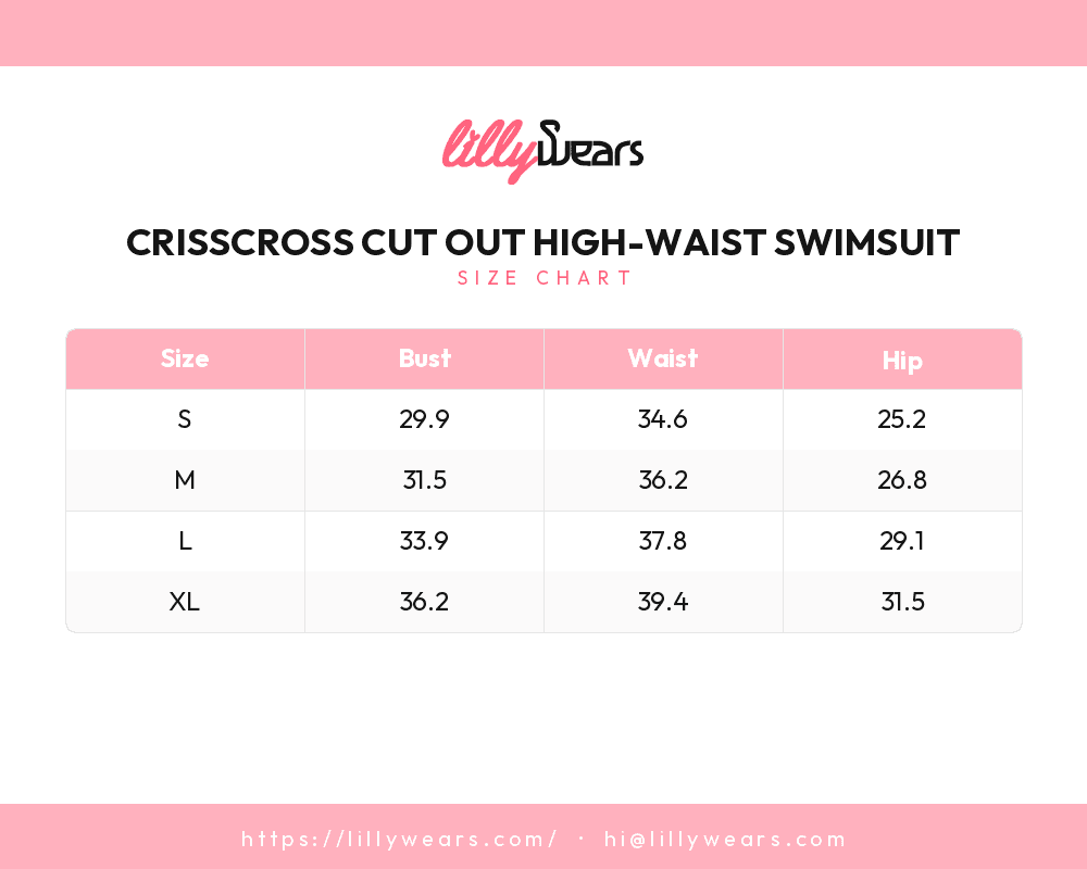 Crisscross Cut Out High-Waist Swimsuit size chart