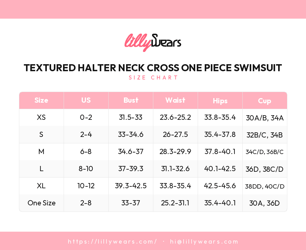 Textured Halter Neck Cross One Piece Swimsuit size chart