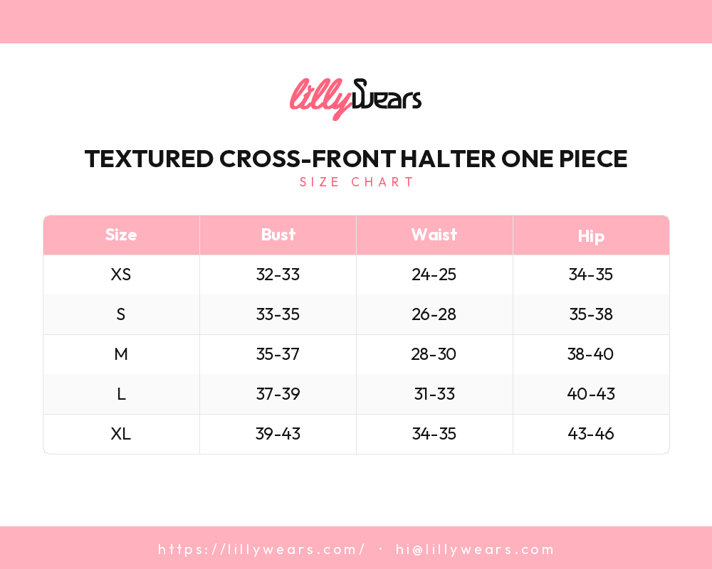 Textured Cross-Front Halter One Piece size chart