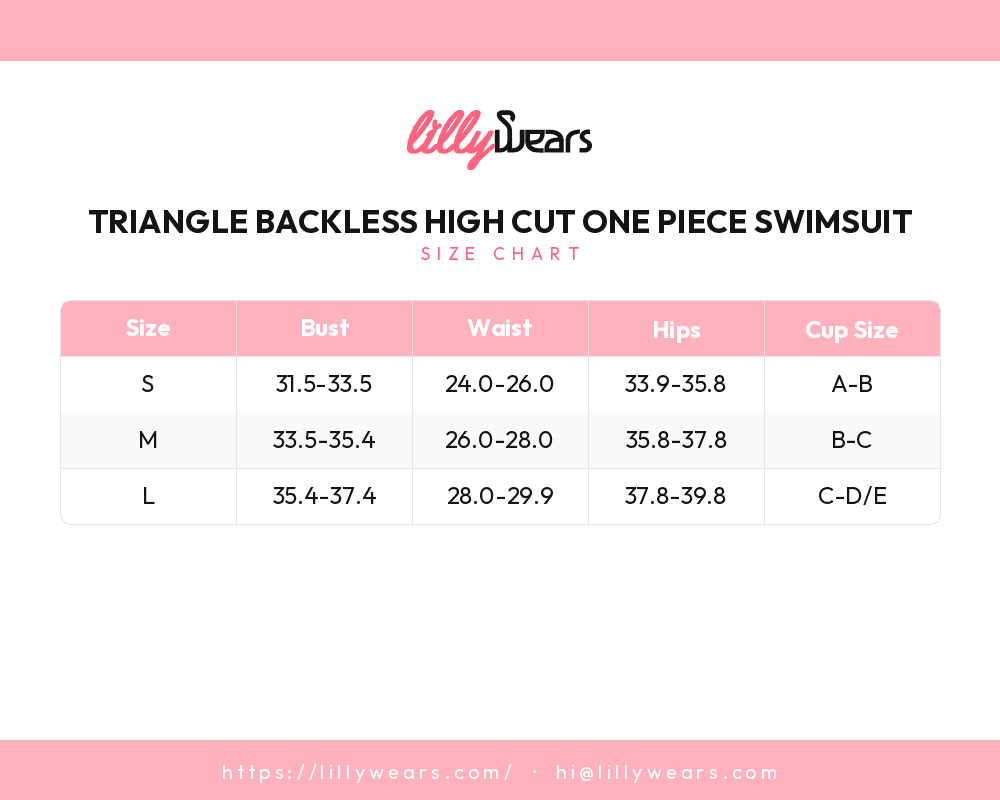 Triangle Backless High Cut One Piece Swimsuit size chart