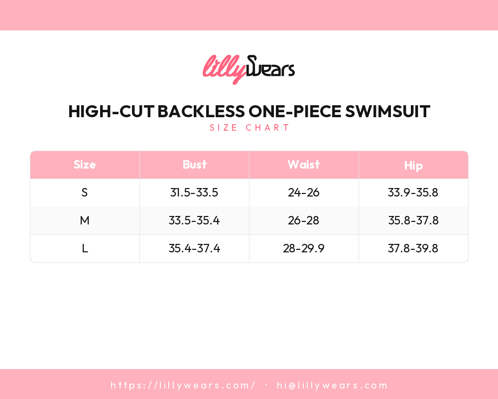 High-Cut Backless One-Piece Swimsuit size chart