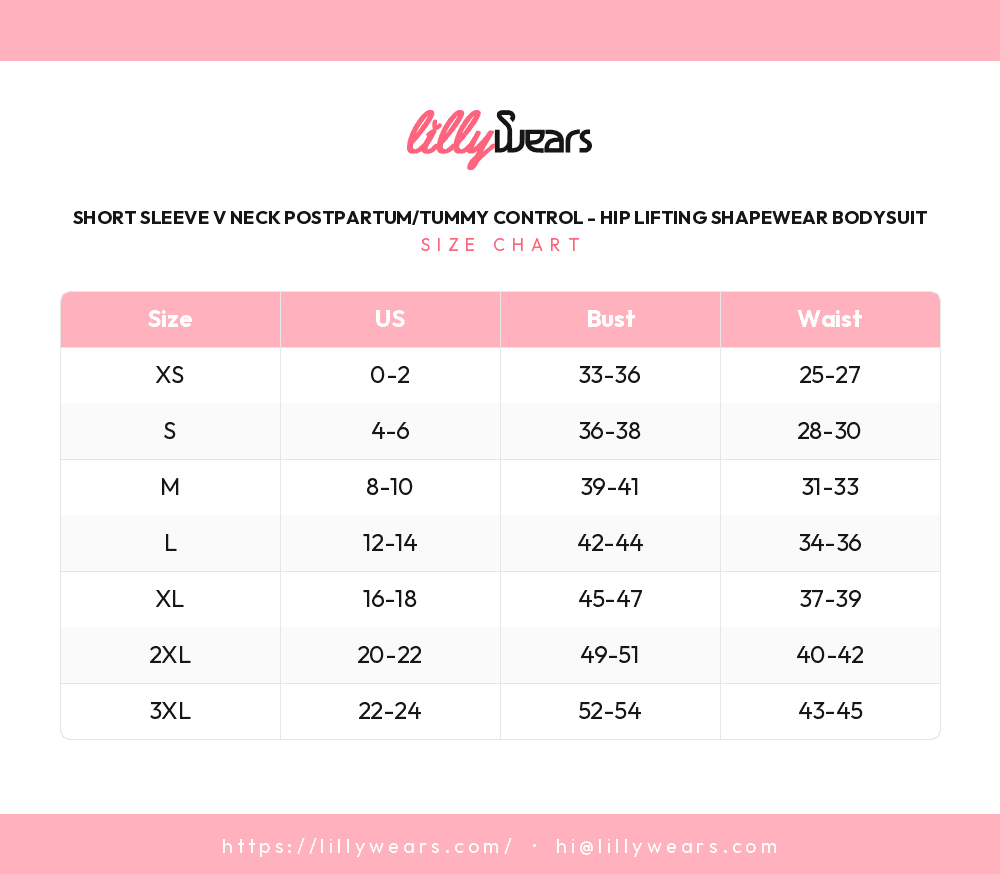 Short Sleeve V Neck Postpartum/Tummy Control - Hip Lifting Shapewear Bodysuit size chart