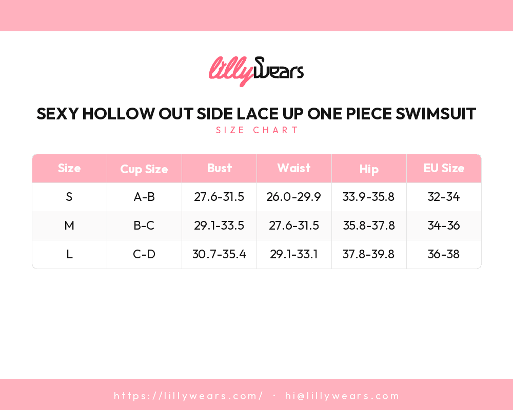 Sexy Hollow Out Side Lace Up One Piece Swimsuit size chart