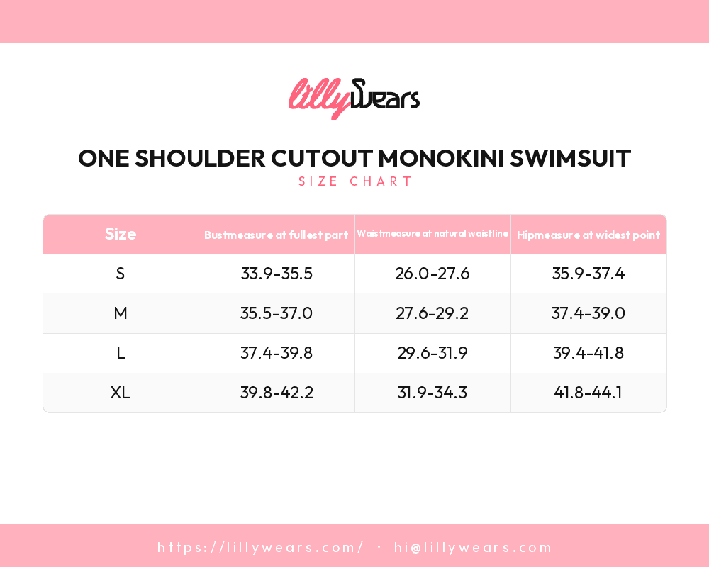 One Shoulder Cutout Monokini Swimsuit size chart