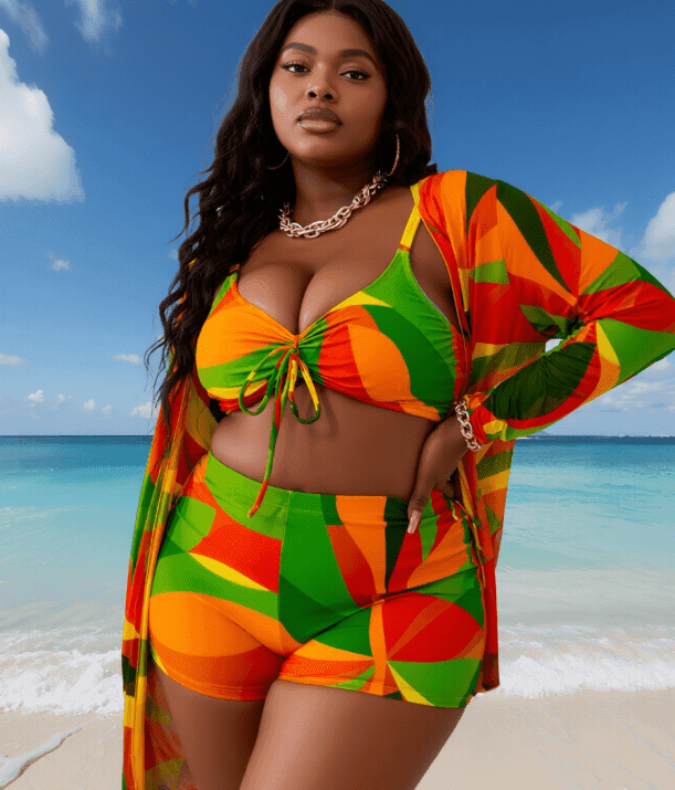 Geometric Three-Piece Swimsuit and Cover Up