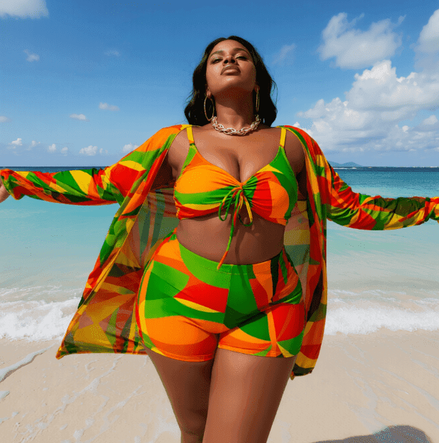 Geometric Three-Piece Swimsuit and Cover Up