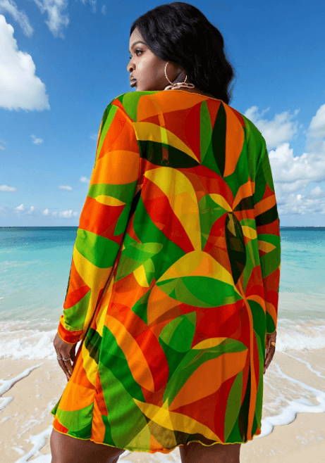 Geometric Three-Piece Swimsuit and Cover Up