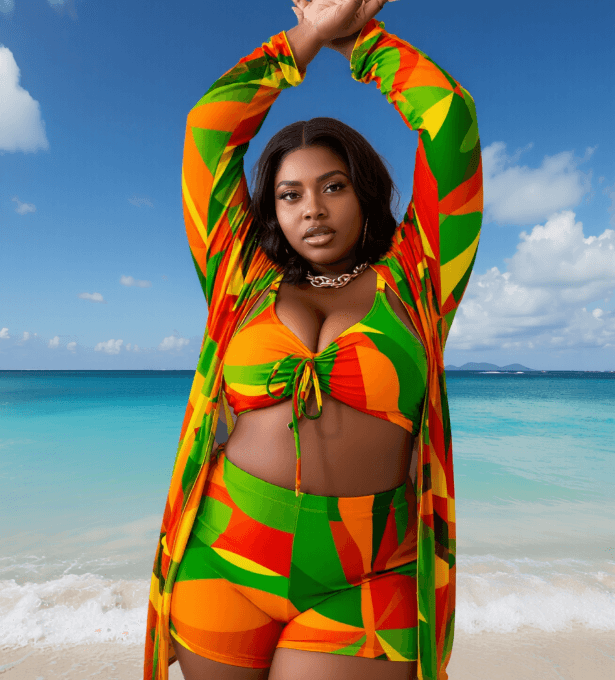 Geometric Three-Piece Swimsuit and Cover Up