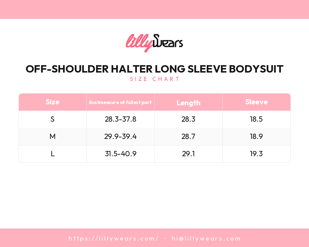 Off-Shoulder Halter Long Sleeve Bodysuit size chart