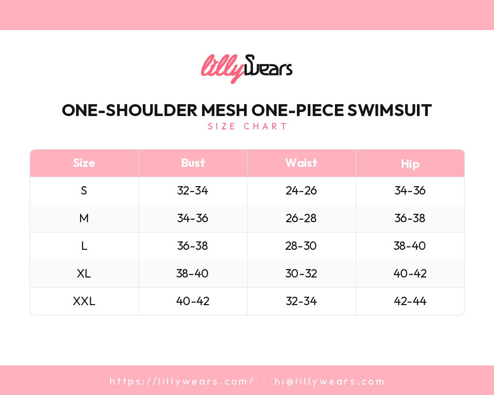 One-Shoulder Mesh One-Piece Swimsuit size chart