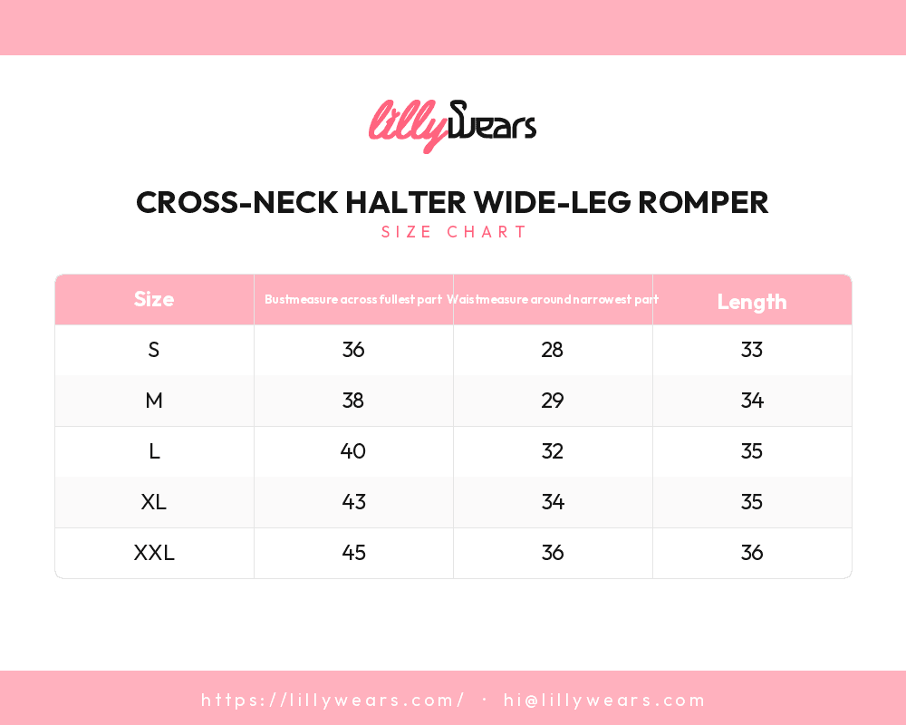 Cross-Neck Halter Wide-Leg Romper size chart