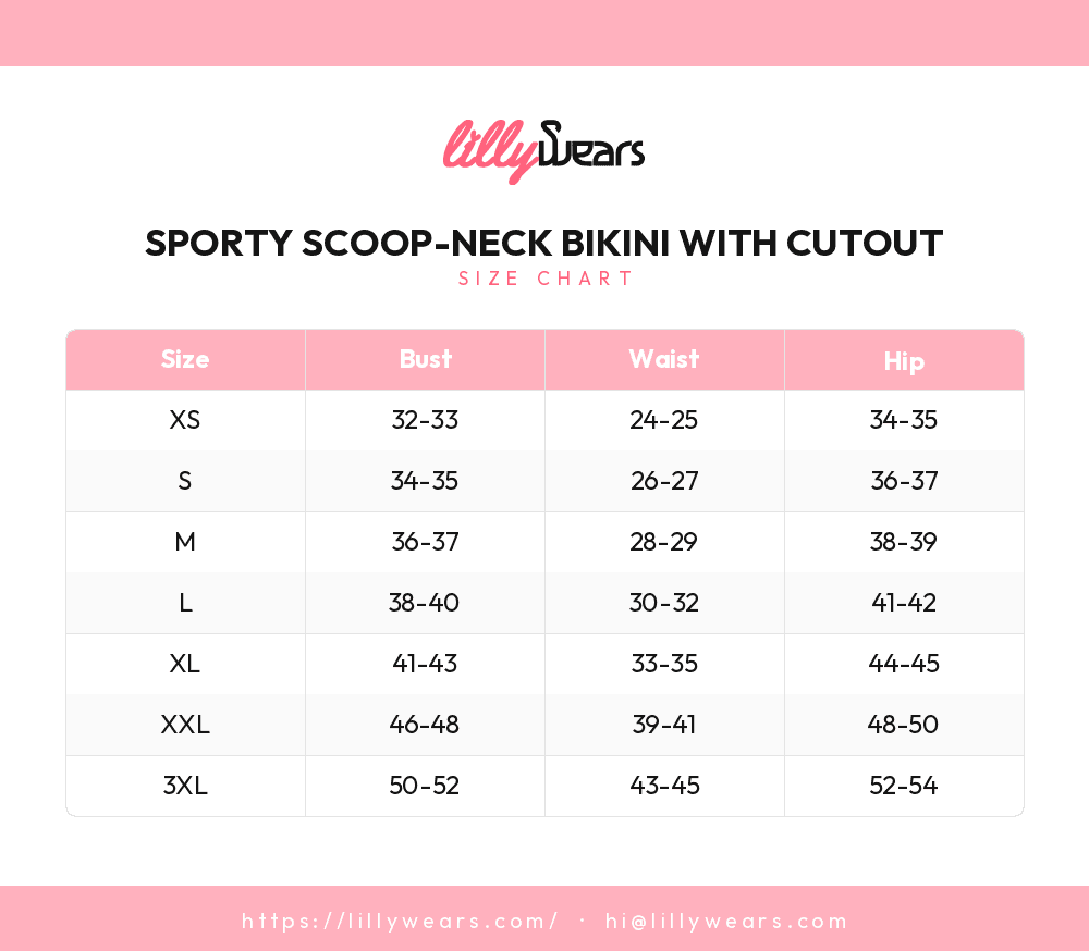 Sporty Scoop-Neck Bikini with Cutout size chart