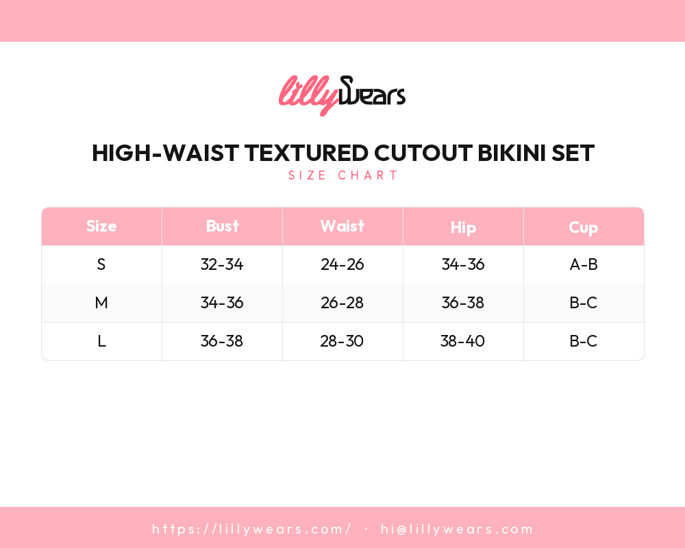 High-Waist Textured Cutout Bikini Set size chart