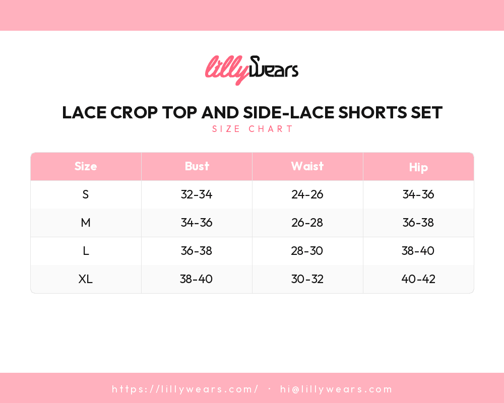 Lace Crop Top and Side-Lace Shorts Set size chart