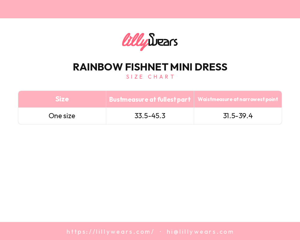 Rainbow Fishnet Mini Dress size chart