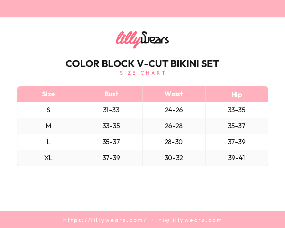 Color Block V-Cut Bikini Set size chart