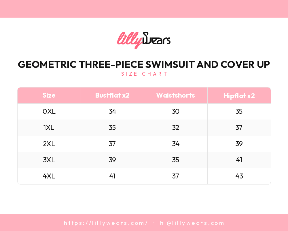 Geometric Three-Piece Swimsuit and Cover Up size chart